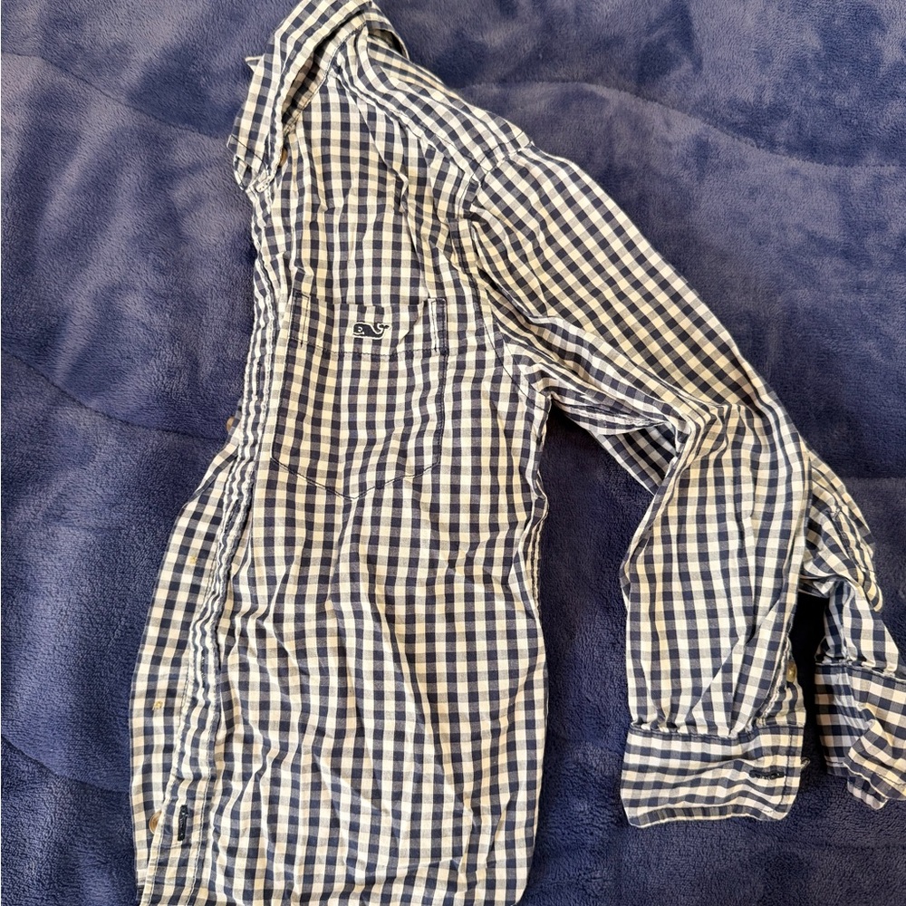 Vineyard Vines Navy and White Gingham Button-Up Shirt